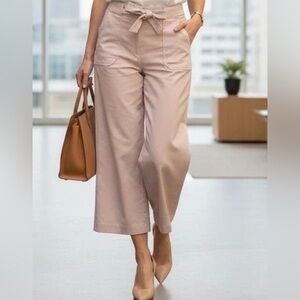 Business Casual Calvin Klein High Waist Wide Leg Trousers Blush Pink Tie Front 8